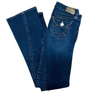 True Religion Joey Super T Flare Jeans Dark Wash Blue Denim Low Rise Girls 14